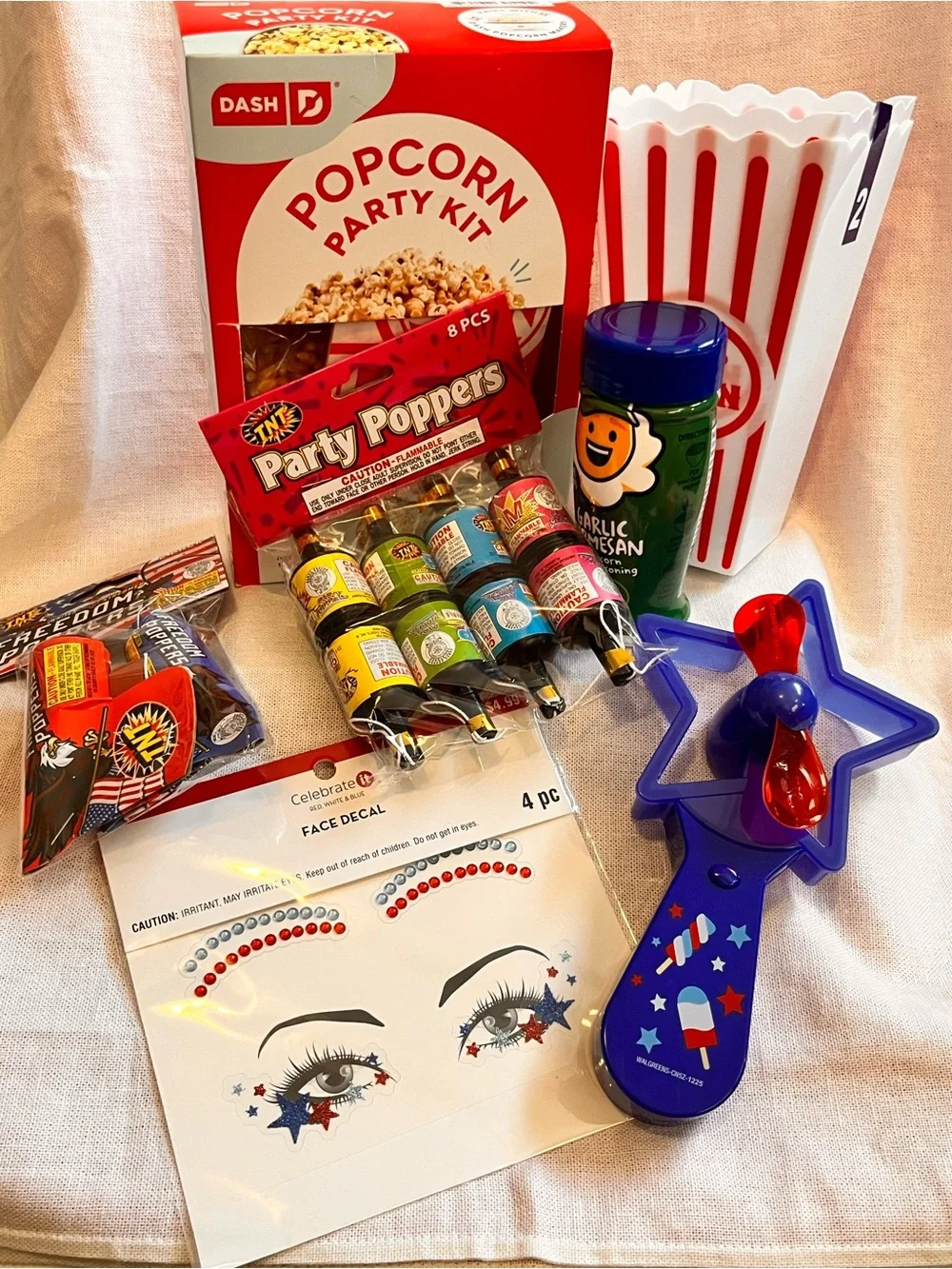 Dash Popcorn Party Kit & Red/Blue Party Supplies Bundle